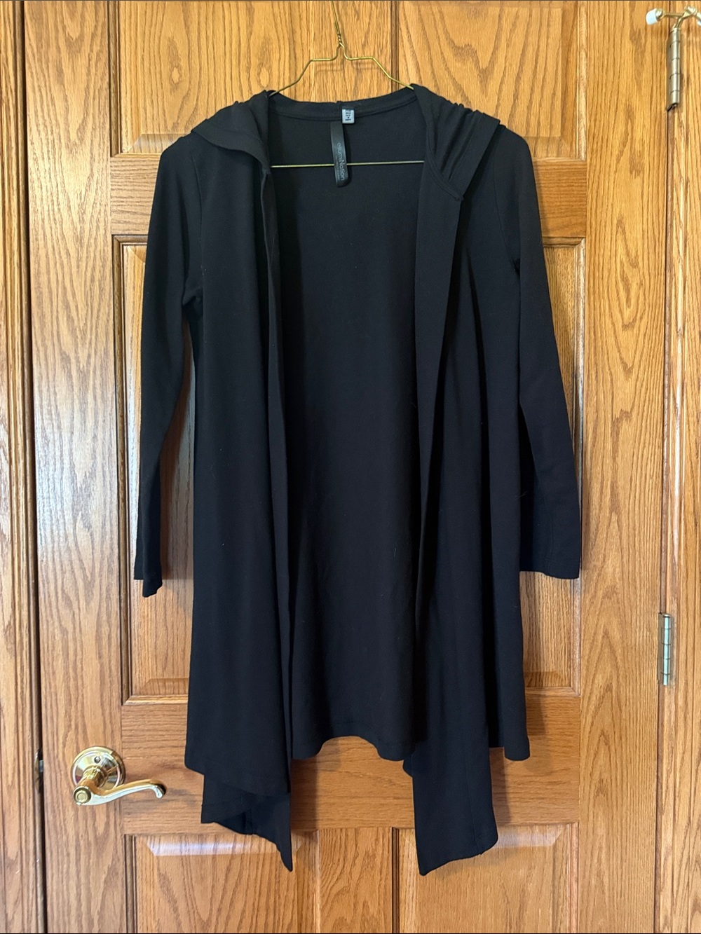Black Hooded Open-Front Duster Cardigan